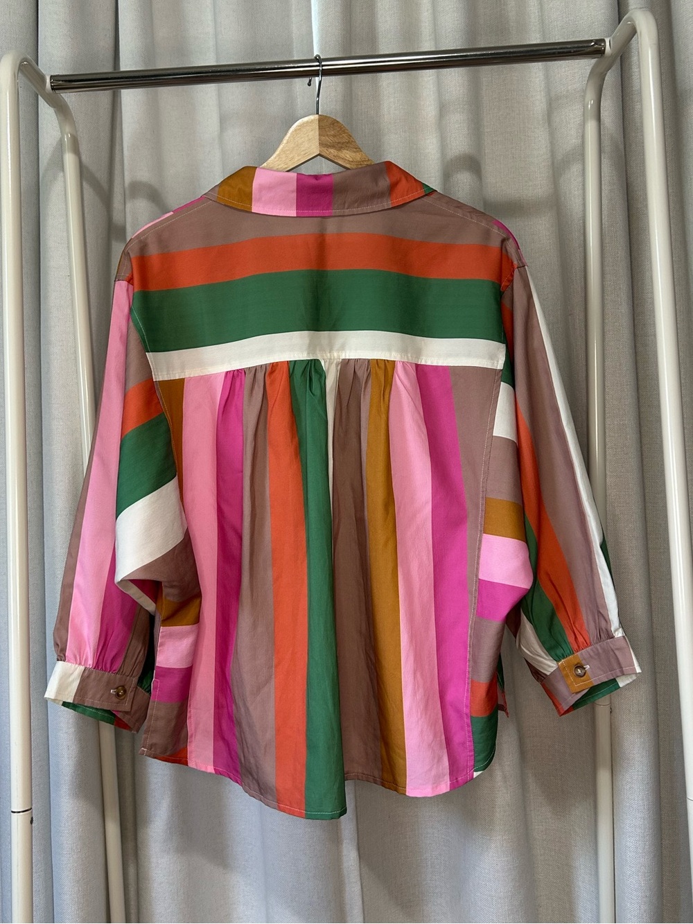 🩷ENTRO Multi-Color Striped Button-Up Shirt - Small - Picture 3 of 5